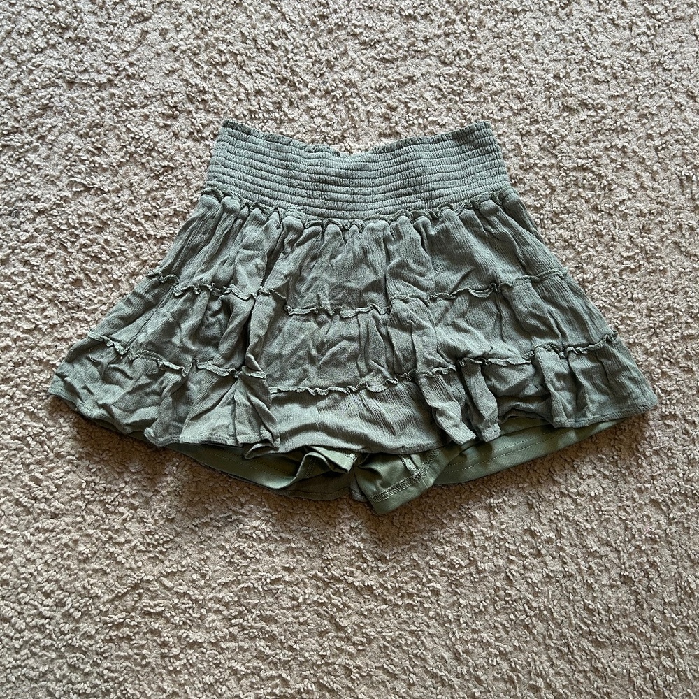 Army green smocking  skort.